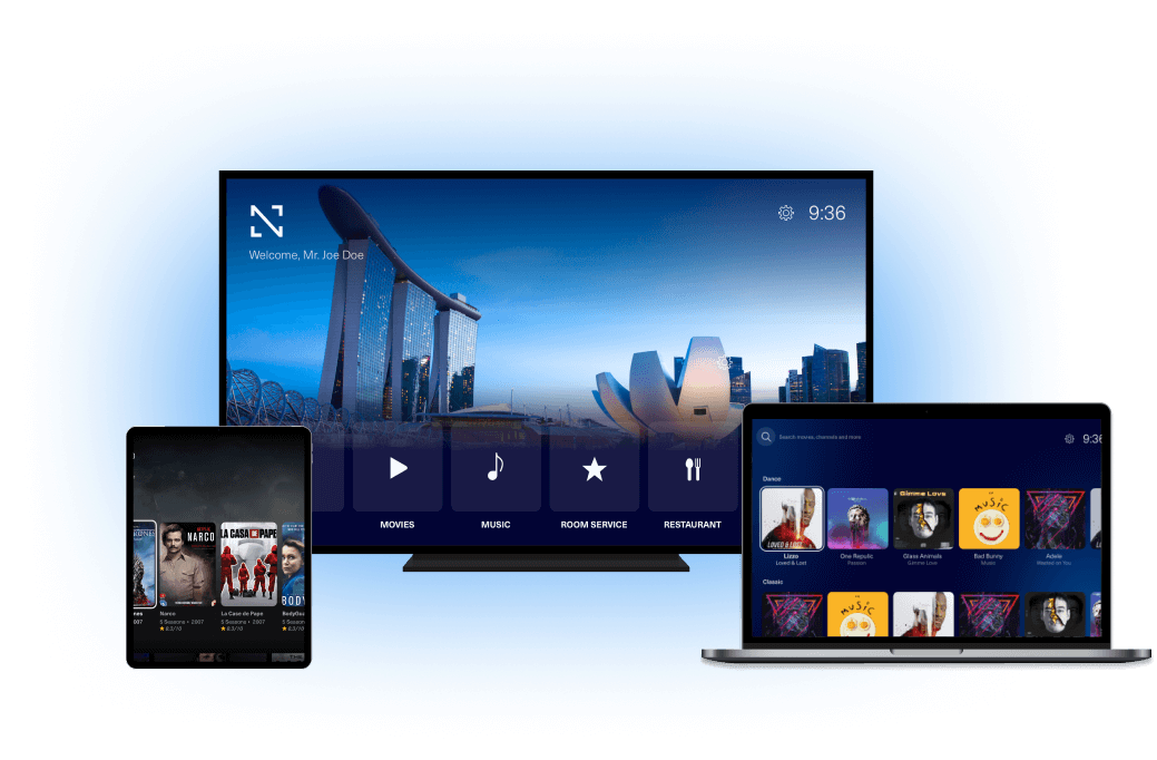 gbiptv.com IPTV interface shown on multiple devices like TV, tablet, and laptop